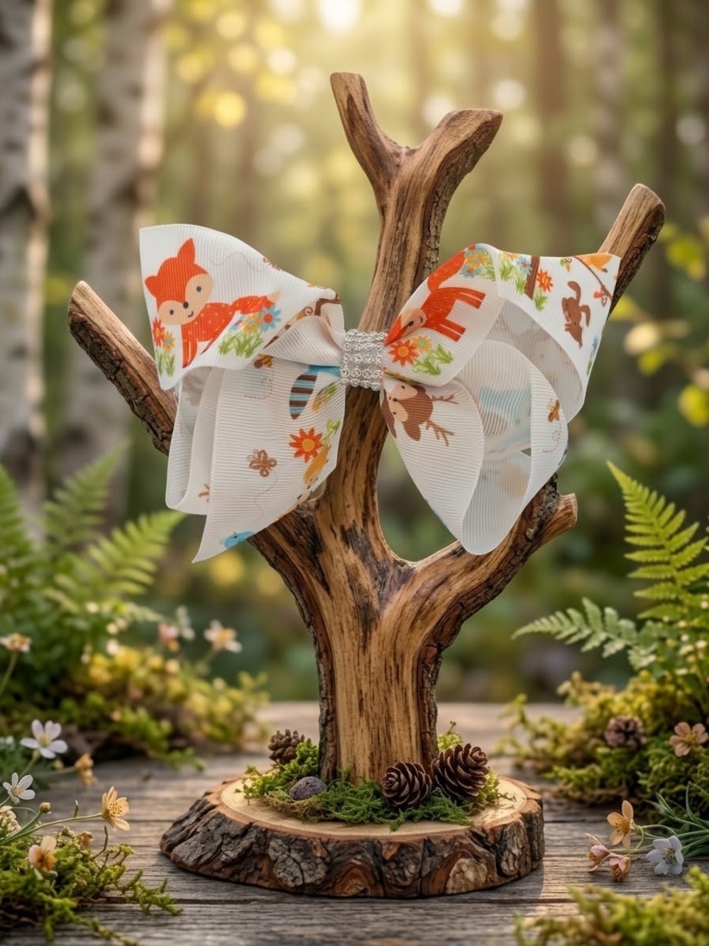 White Medium Size Woodland Animal Hairbow